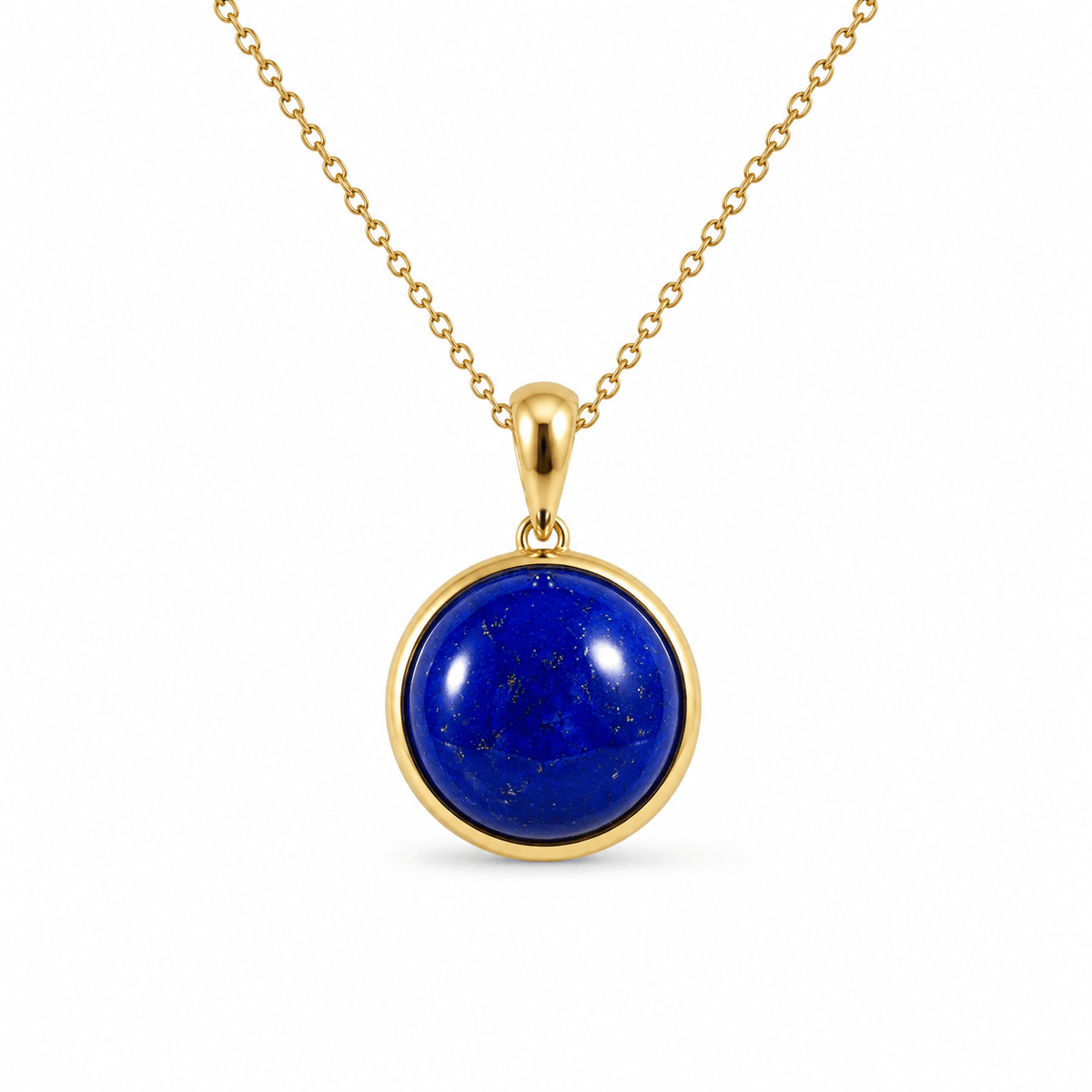 9ct Yellow Gold 15mm Round Cabochon Lapis Lazuli Pendant - Aurum Jewels