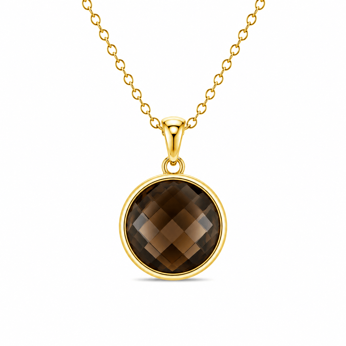 9ct Yellow Gold 15mm Round Smokey Quartz Pendant - Aurum Jewels