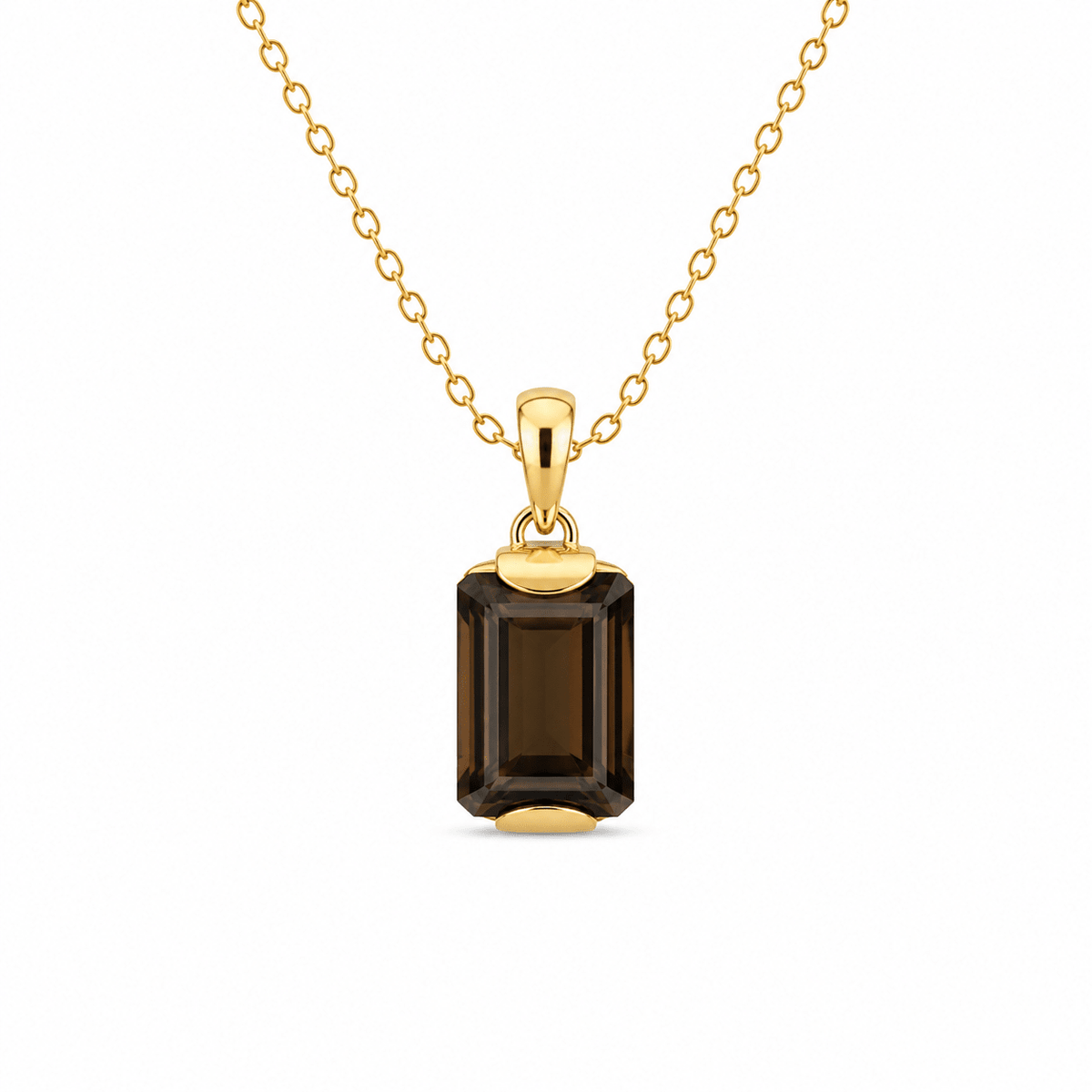 9ct Yellow Gold 15x10mm Emerald Cut Smokey Quartz Pendant - Aurum Jewels