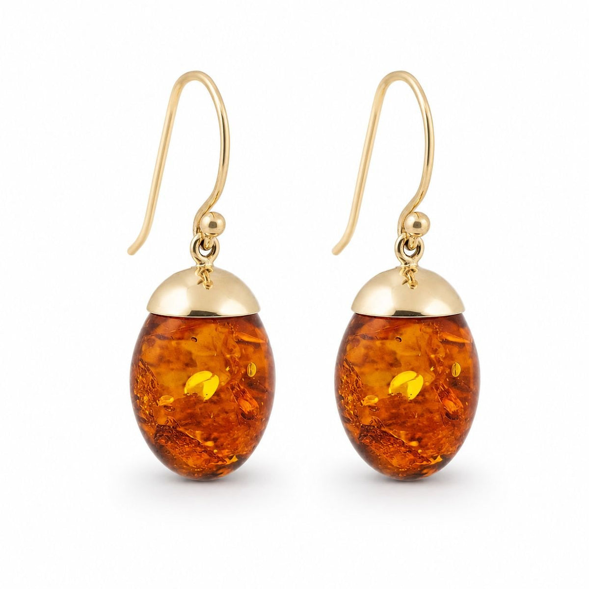 9ct Yellow Gold 16x10mm Oval Drop Amber Shepherd Hook Earrings - Aurum Jewels