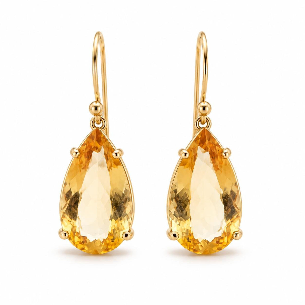 9ct Yellow Gold 19x10mm Pear Cut Citrine Shepherd Hook Earrings - Aurum Jewels
