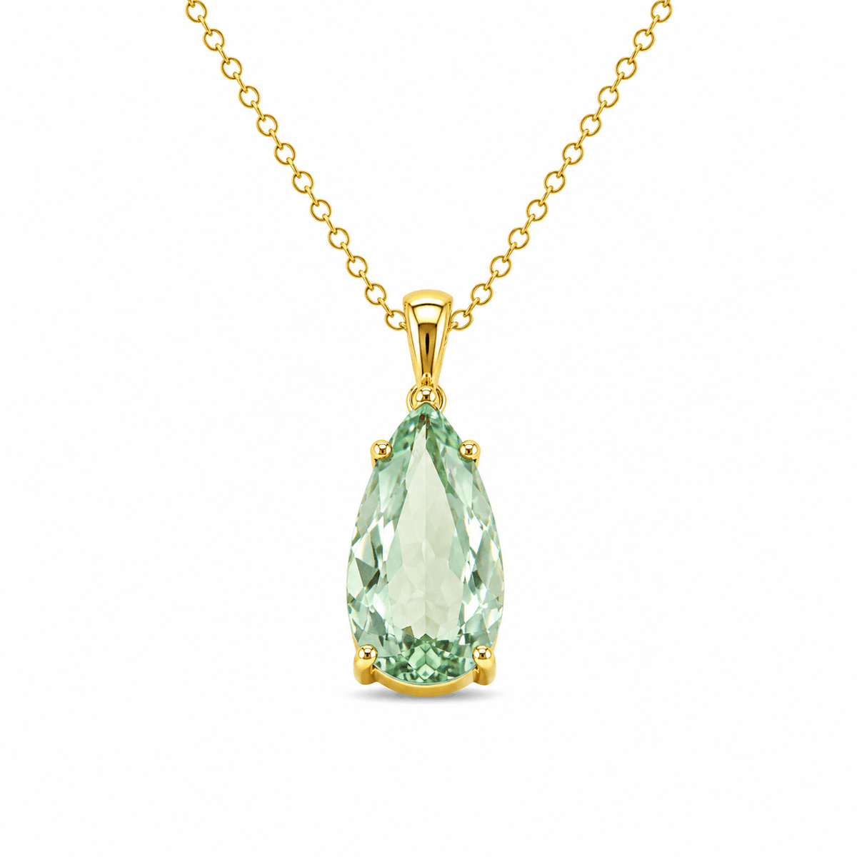9ct Yellow Gold 23x10mm Teardrop Green Amethyst Pendant - Aurum Jewels