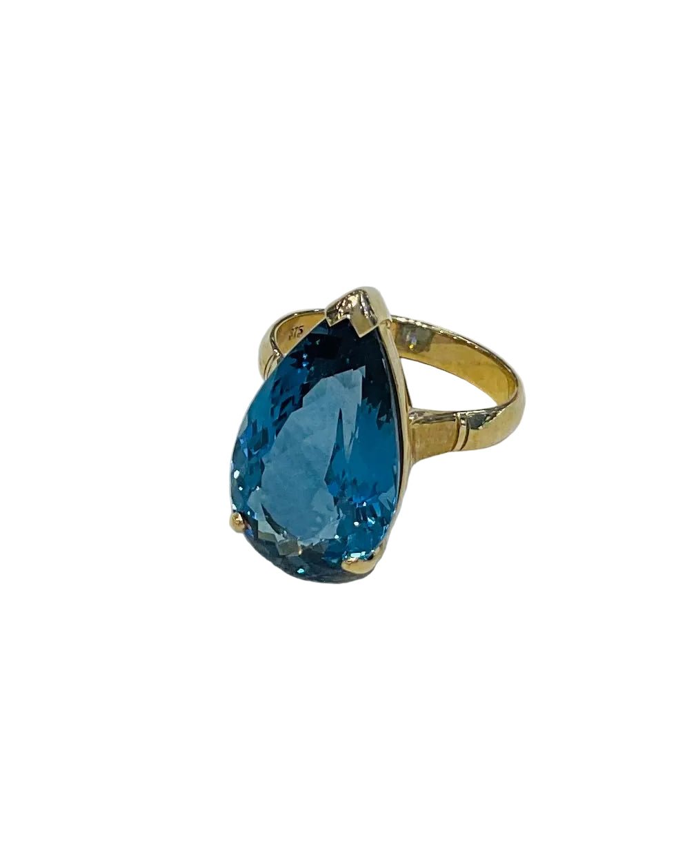9ct Yellow Gold 23x13mm Teardrop London Blue Topaz Cocktail Ring - Aurum Jewels