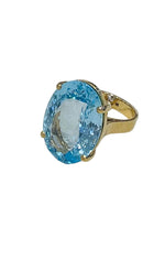 9ct Yellow Gold 23x16mm Oval Faceted Sky Blue Topaz Cocktail Ring - Aurum Jewels