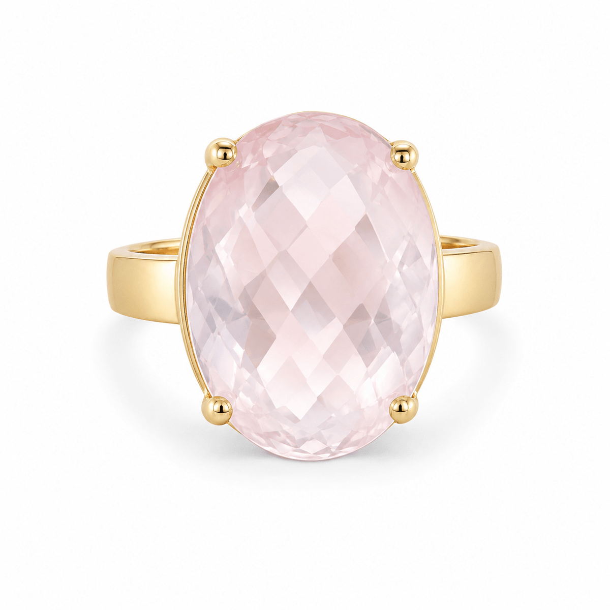 9ct Yellow Gold 27x19mm Oval Rose Quartz Cocktail Ring - Aurum Jewels