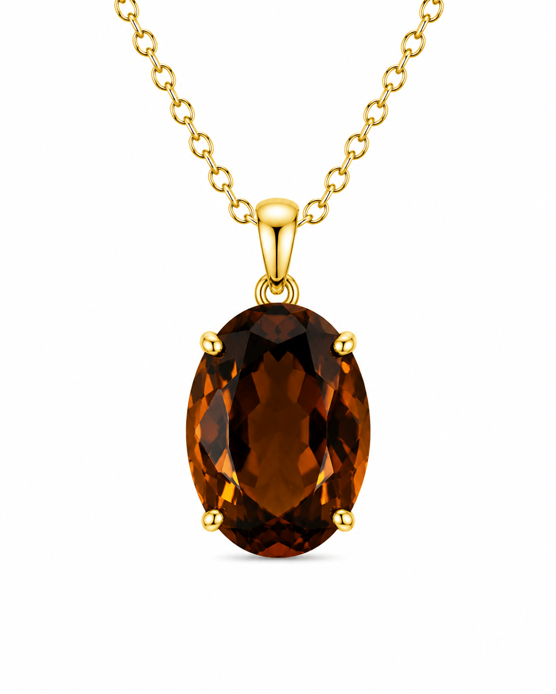 9ct Yellow Gold 28x18mm Oval Cognac Quartz Pendant - Aurum Jewels