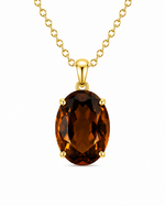 9ct Yellow Gold 28x18mm Oval Cognac Quartz Pendant - Aurum Jewels