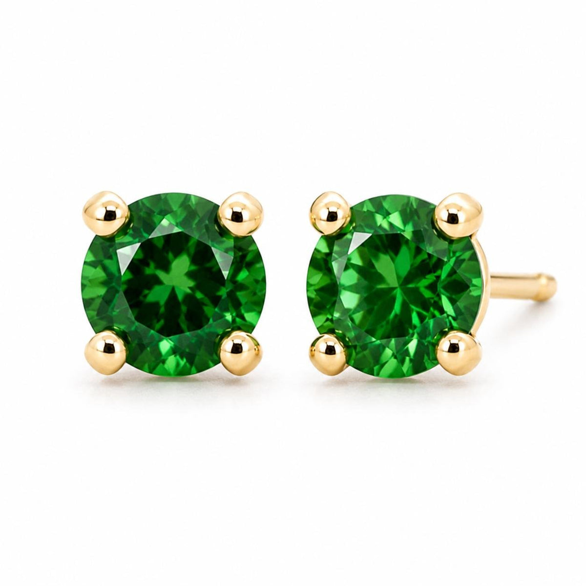 9ct Yellow Gold 4.5mm Round Green Tourmaline Stud Earrings - Aurum Jewels
