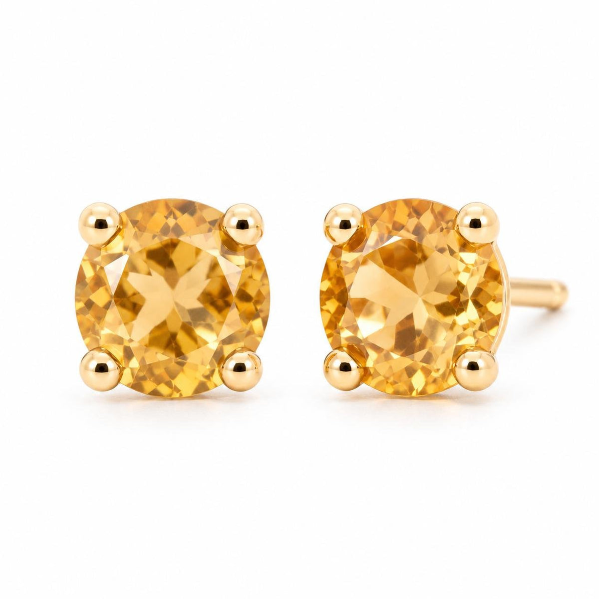 9ct Yellow Gold 5.5mm Round Citrine Diamond Stud Earrings - Aurum Jewels