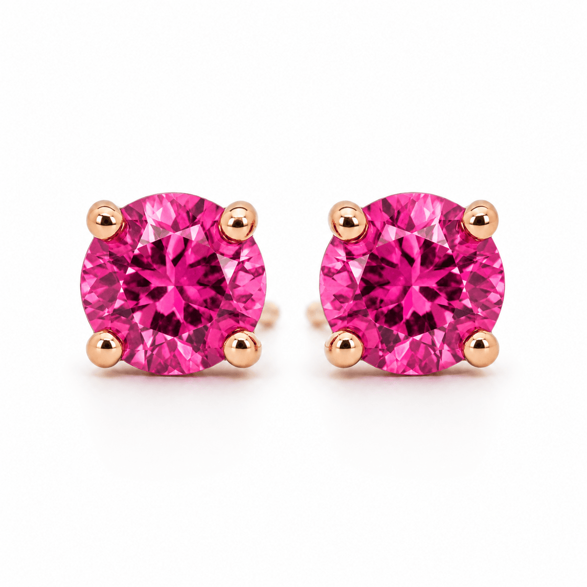9ct Yellow Gold 5mm Pink Tourmaline Stud Earrings - Aurum Jewels