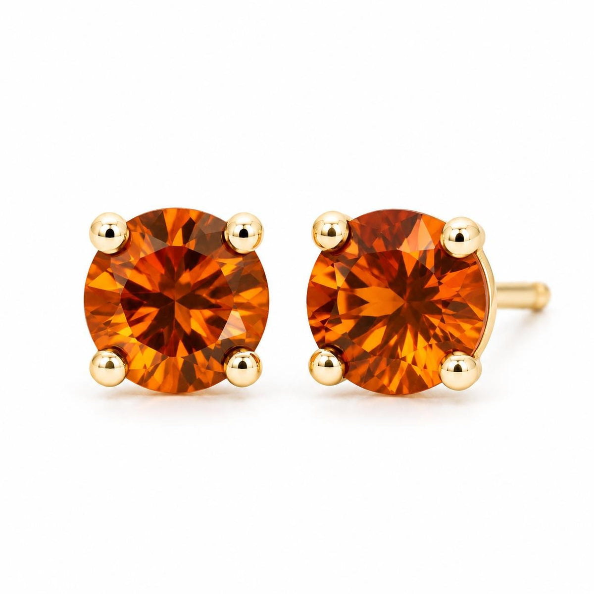9ct Yellow Gold 5mm Round Dark Orange Citrine Stud Earrings - Aurum Jewels