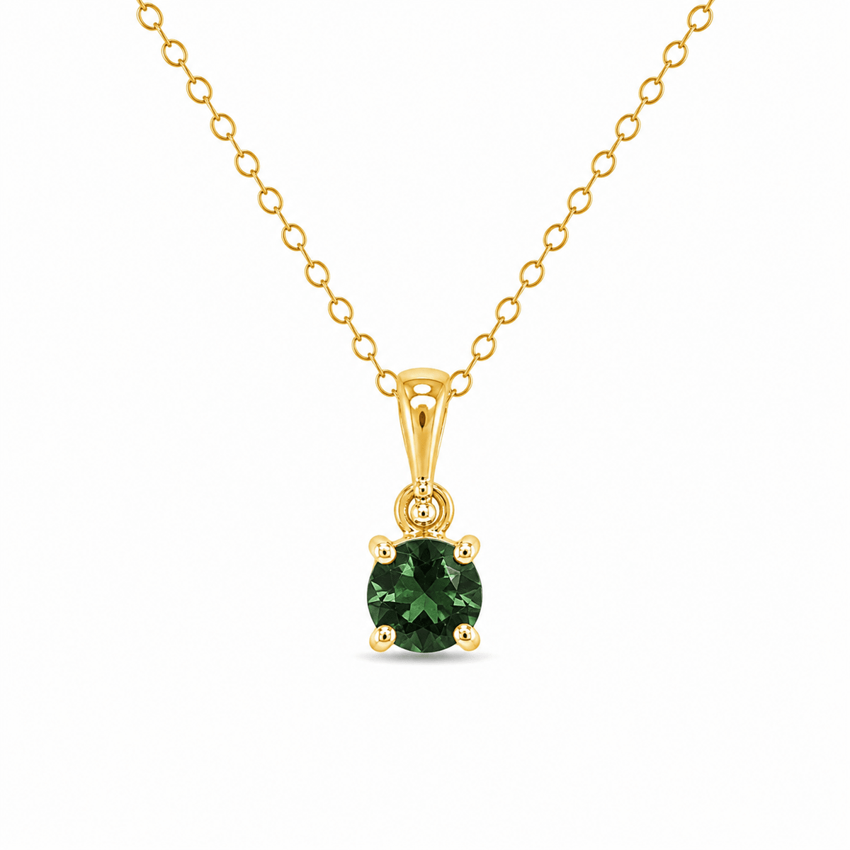 9ct Yellow Gold 5mm Round Green Tourmaline Pendant - Aurum Jewels