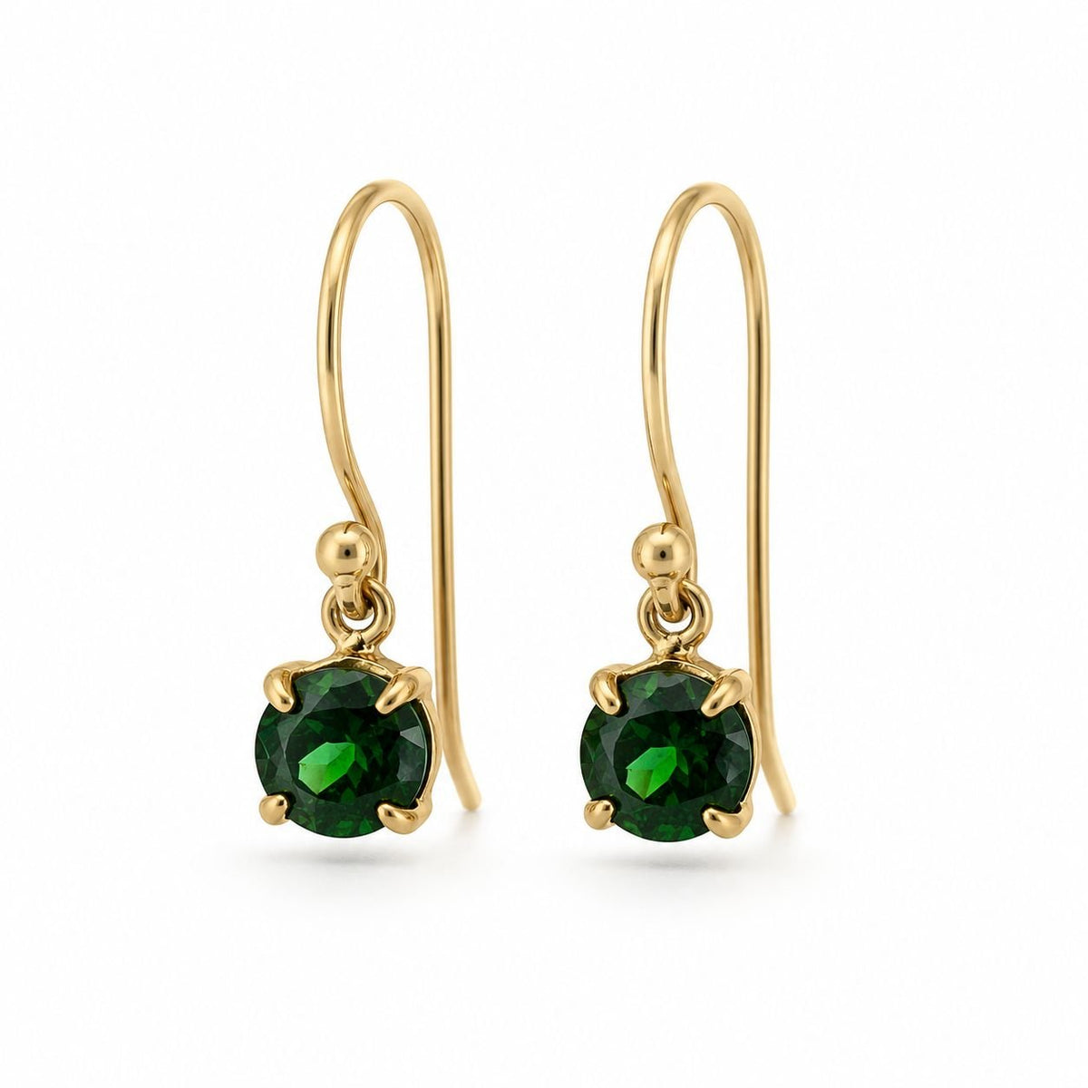 9ct Yellow Gold 5mm Round Green Tourmaline Shepherds Hook Earrings - Aurum Jewels