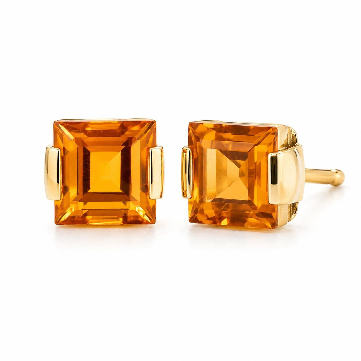 9ct Yellow Gold 5mm Square Cut Citrine Stud Earrings - Aurum Jewels