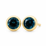 9ct Yellow Gold 6mm Round Bezel Set London Blue Topaz Stud Earrings - Aurum Jewels