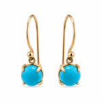 9ct Yellow Gold 6mm Round Cabochon Turquoise Shephard Hook Earrings - Aurum Jewels