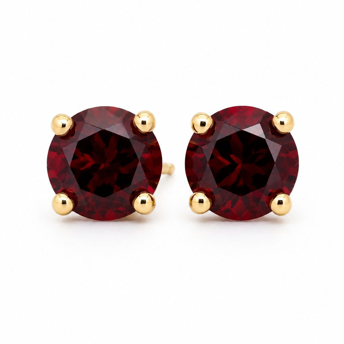 9ct Yellow Gold 6mm Round Garnet Stud Earrings - Aurum Jewels