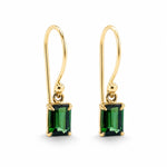 9ct Yellow Gold 6x4mm Rectangular Green Tourmaline Shepherds Hook Earrings - Aurum Jewels