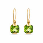 9ct Yellow Gold 7mm Cushion Peridot Shepherd Hook Earrings - Aurum Jewels