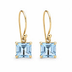 9ct Yellow Gold 7x7mm Square Sky Blue Topaz Shepherd Hook Drop Earrings - Aurum Jewels