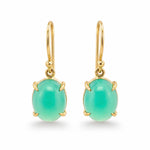 9ct Yellow Gold 7x9mm Oval Cabochon Chrysoprase Shepherd Hook Earrings - Aurum Jewels