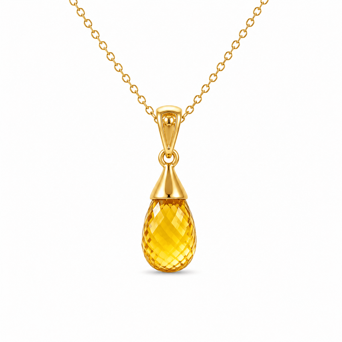 9ct Yellow Gold 8.8mm Briolette Cut Citrine Pendant - Aurum Jewels