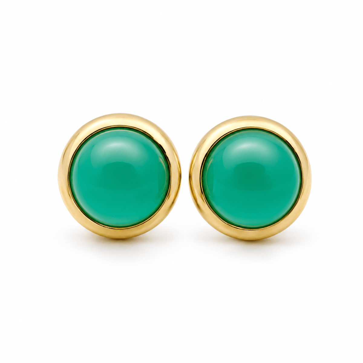 9ct Yellow Gold 8mm Round Chrysoprase Stud Earrings - Aurum Jewels