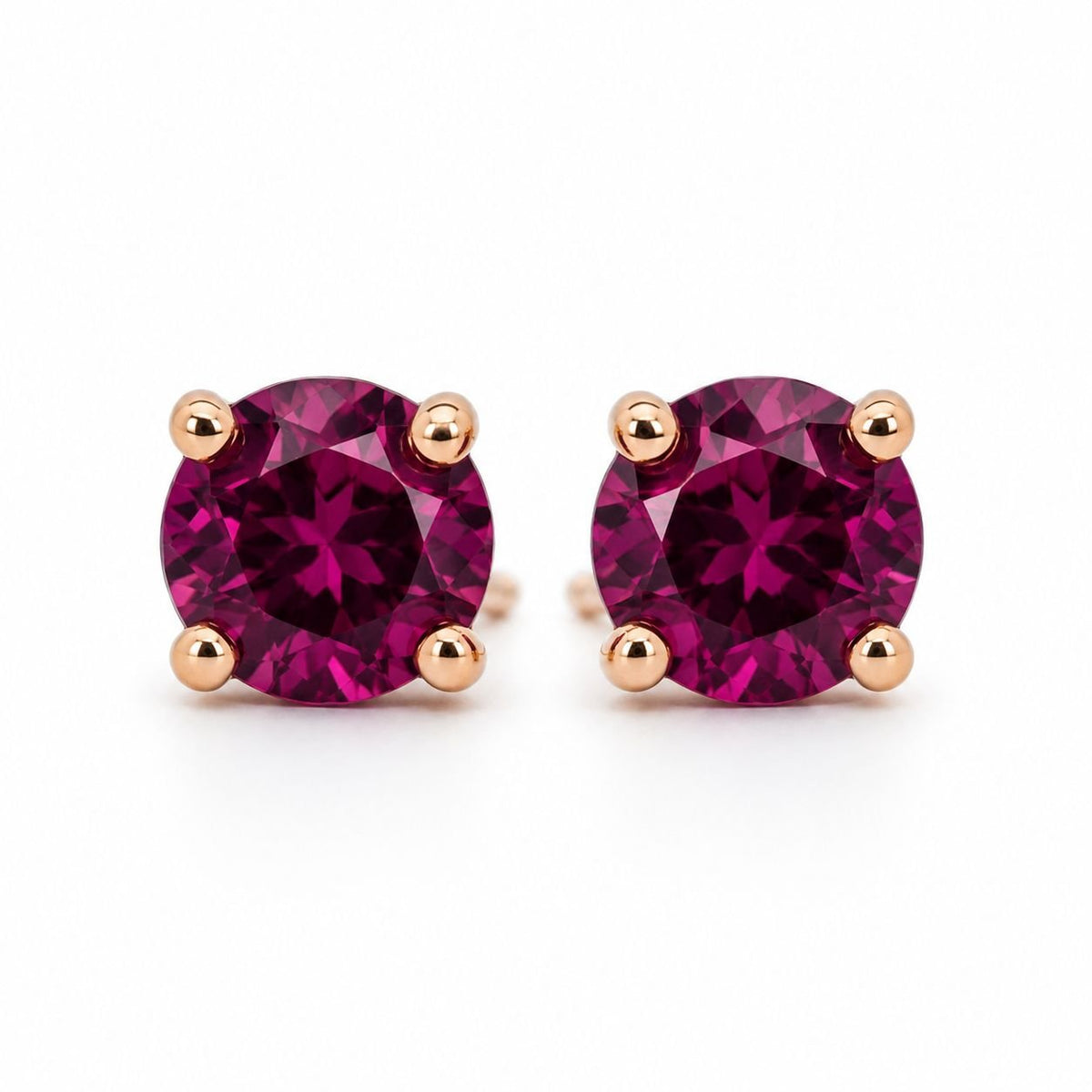 9ct Yellow Gold 8mm Round Garnet Stud Earrings - Aurum Jewels