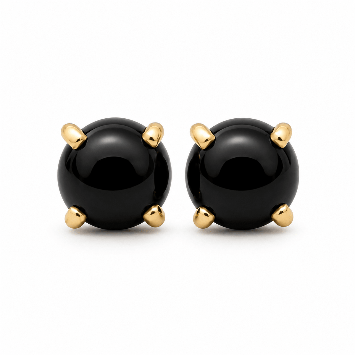 9ct Yellow Gold 8mm Round Onyx Stud Earrings Claw Set - Aurum Jewels
