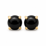 9ct Yellow Gold 8mm Round Onyx Stud Earrings Claw Set - Aurum Jewels