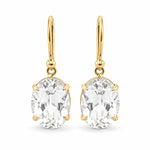 9ct Yellow Gold 8x10mm Oval Cut White Topaz Shepherd Hook Earrings - Aurum Jewels