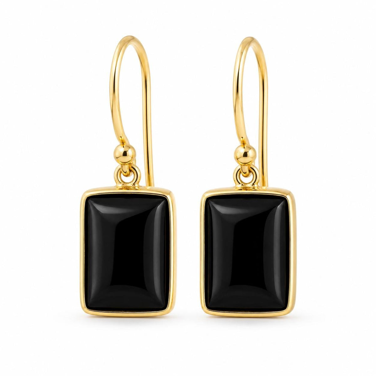 9ct Yellow Gold 8x10mm Rectangular Cabochon Onyx Shepherd Hook Earrings - Aurum Jewels