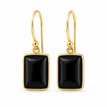 9ct Yellow Gold 8x10mm Rectangular Cabochon Onyx Shepherd Hook Earrings - Aurum Jewels