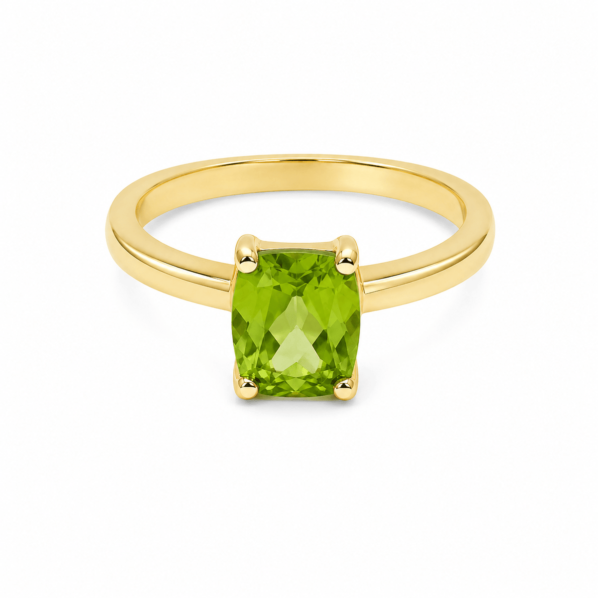 9ct Yellow Gold 8x6mm Rectangular Cushion Cut Peridot Ring - Aurum Jewels