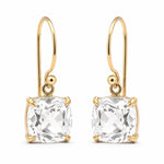9ct Yellow Gold 8x8mm Cushion Cut White Topaz Shepherd Hook Earrings - Aurum Jewels