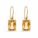 9ct Yellow Gold 9.5x7.5mm Emerald Cut Citrine Shepherds Hook Earrings - Aurum Jewels