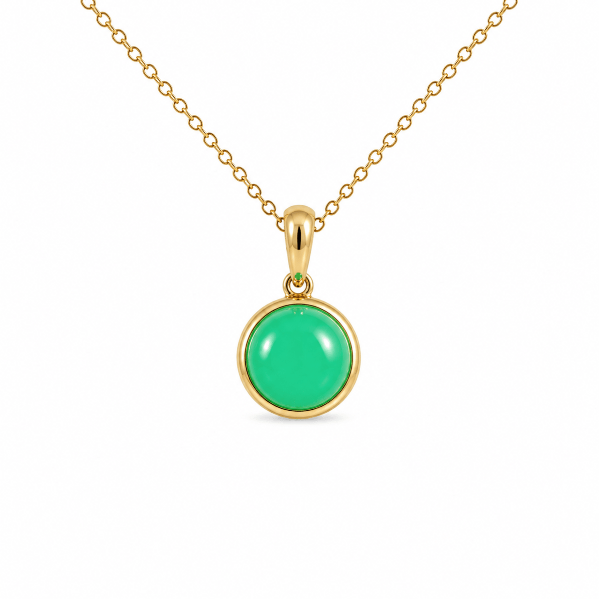 9ct Yellow Gold 9mm Round Chrysoprase Pendant - Aurum Jewels