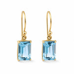 9ct Yellow Gold 9x6mm Rectangular Sky Blue Topaz Shepherd Hook Drop Earrings - Aurum Jewels