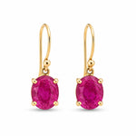 9ct Yellow Gold 9x7mm Oval Checkerboard Facetted Ruby Shepherds Hook Earrings - Aurum Jewels