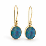 9ct Yellow Gold 9x7mm Oval Opal Shepherds Hook Earrings - Aurum Jewels