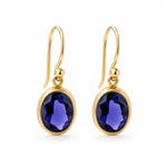 9ct Yellow Gold Bezel Set 10x8mm Oval Iolite Shepherds Hook Earrings - Aurum Jewels