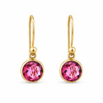 9ct Yellow Gold Bezel Set 6mm Round Pink Tourmaline Shepherd Hook Earrings - Aurum Jewels
