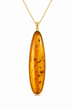 9ct Yellow Gold Bezel Set Long Drop Amber Pendant - Aurum Jewels