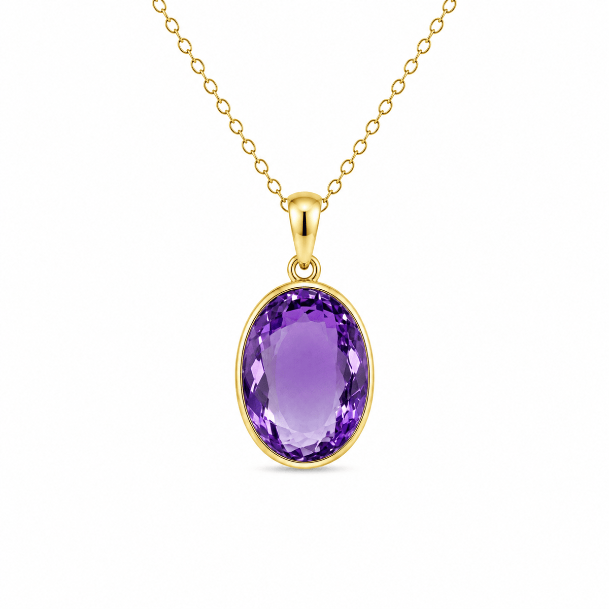 9ct Yellow Gold Bezel Set Oval Amethyst Pendant - Aurum Jewels