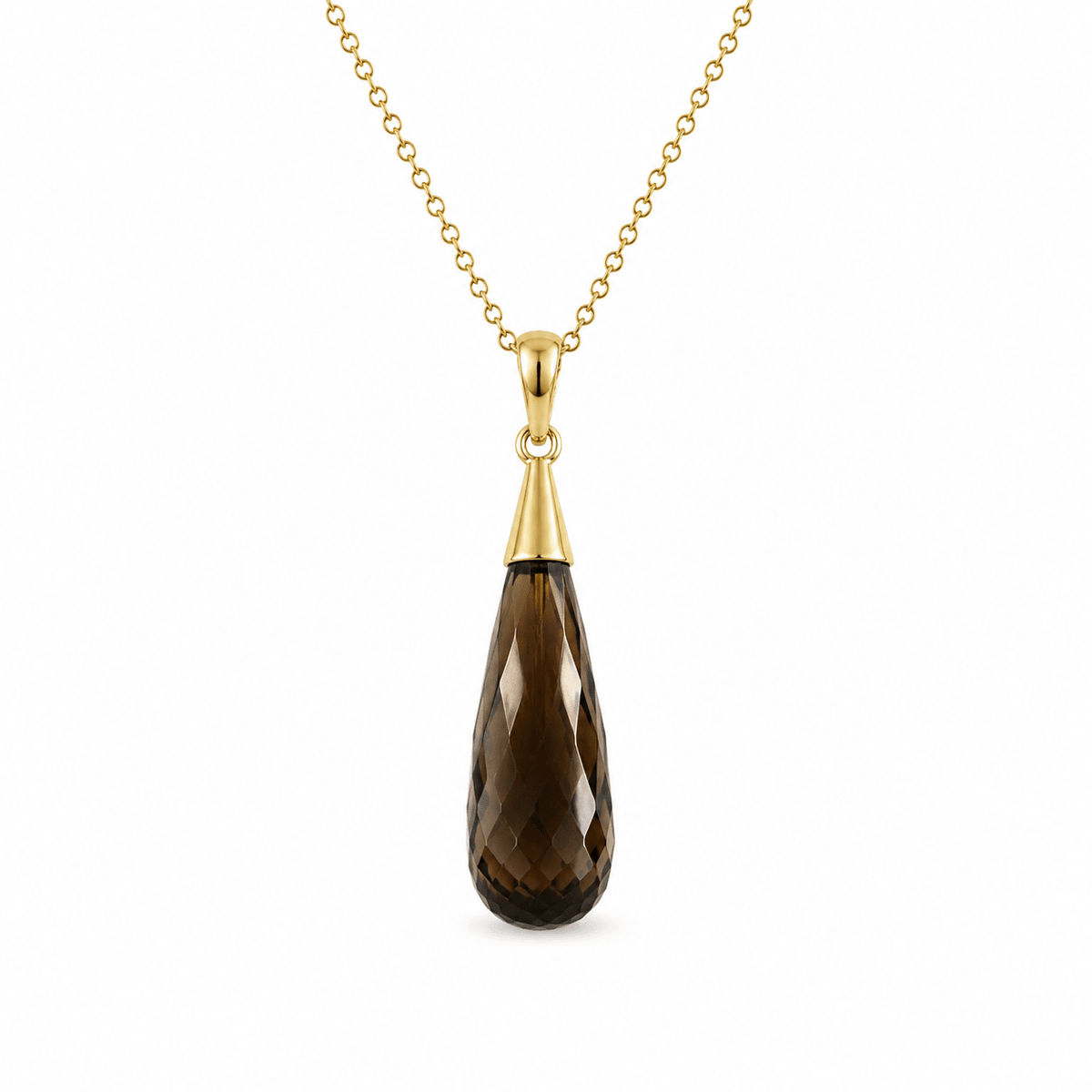 9ct Yellow Gold Briolette Smokey Quartz Drop Pendant - Aurum Jewels