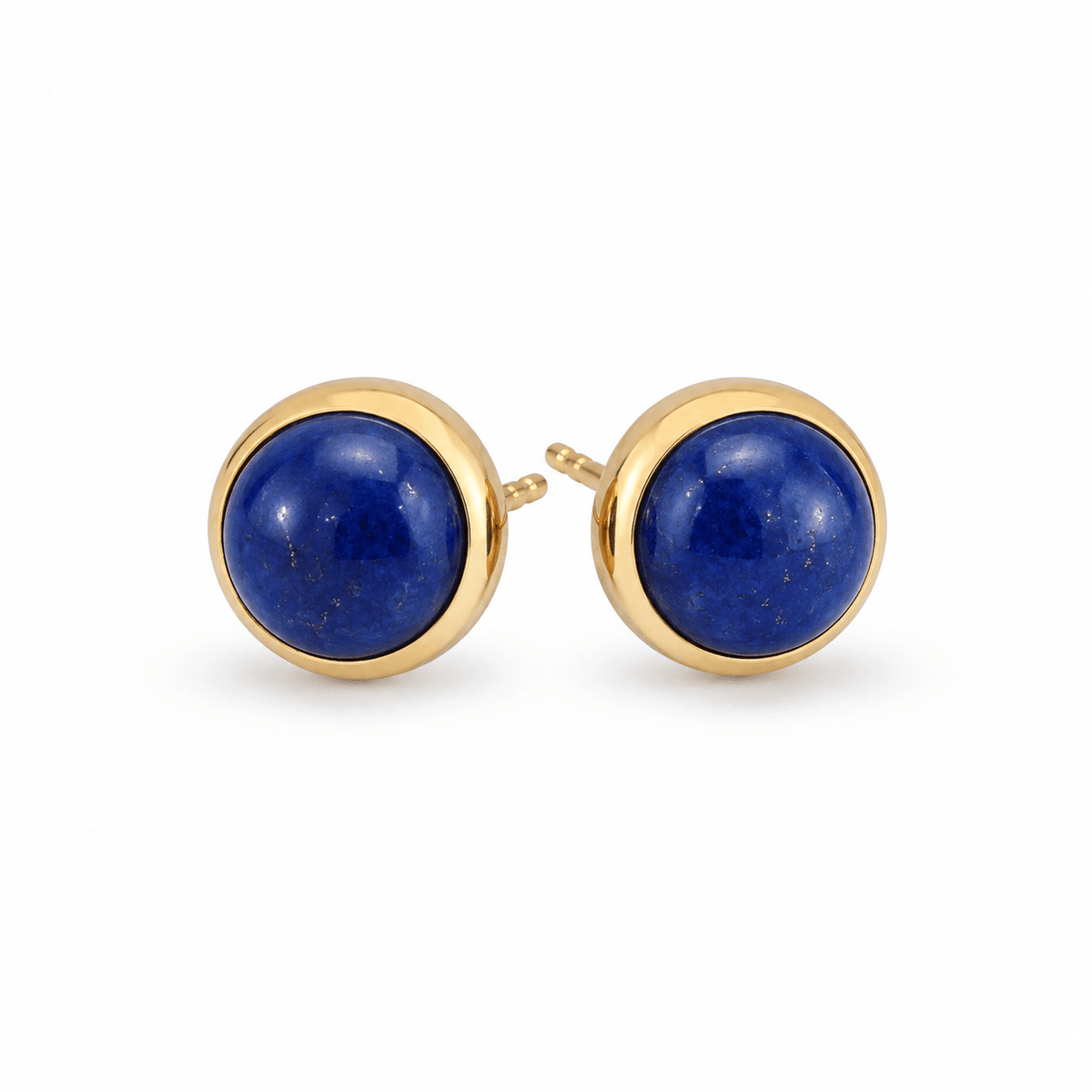 9ct Yellow Gold Cabochon Cut Lapis Stud Earrings - Aurum Jewels