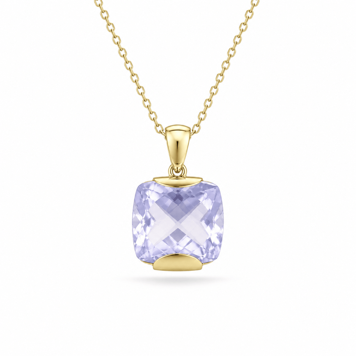 9ct Yellow Gold Cushion Cut Lavender Amethyst Pendant - Aurum Jewels