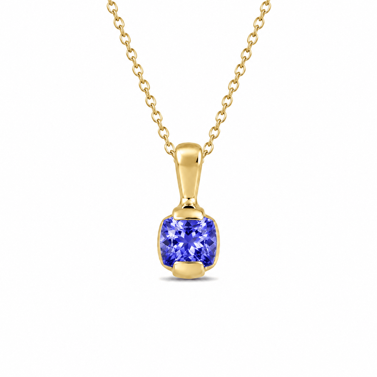9ct Yellow Gold Cushion Cut Tanzanite Pendant - Aurum Jewels