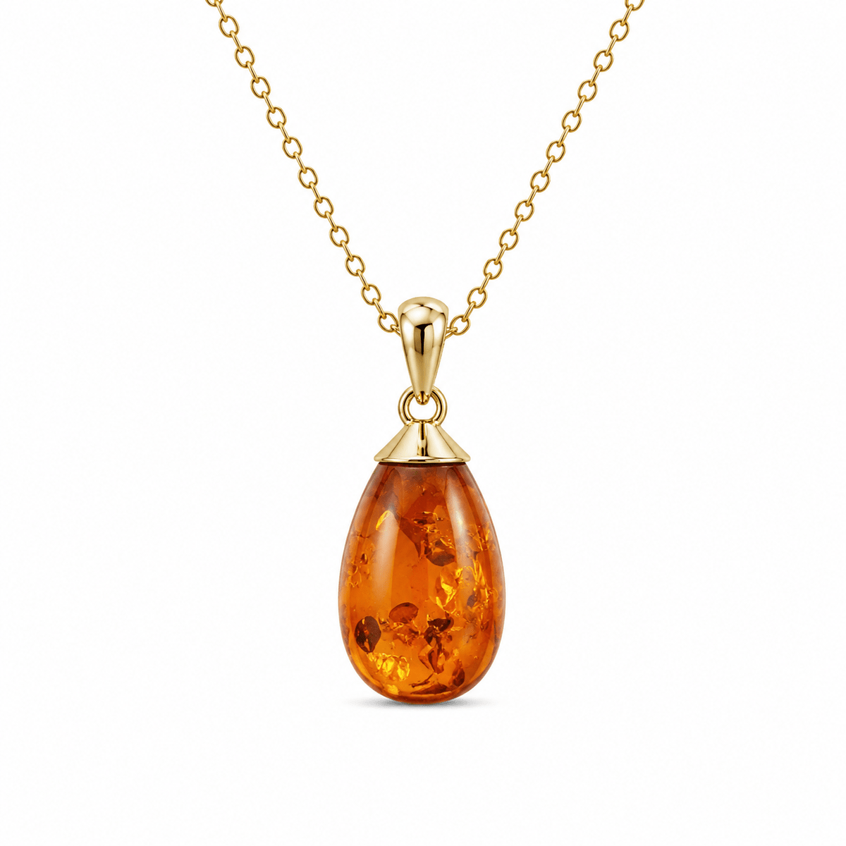 9ct Yellow Gold Dew Drop Amber Pendant - Aurum Jewels