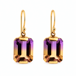 9ct Yellow Gold End Set Emerald Cut Ametrine Drop Earrings - Aurum Jewels